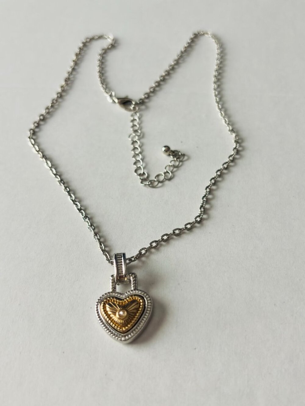 Silver Gold Heart Pendant Necklace Two Tone Adjustable Chain Romantic Gift - Picture 5 of 5